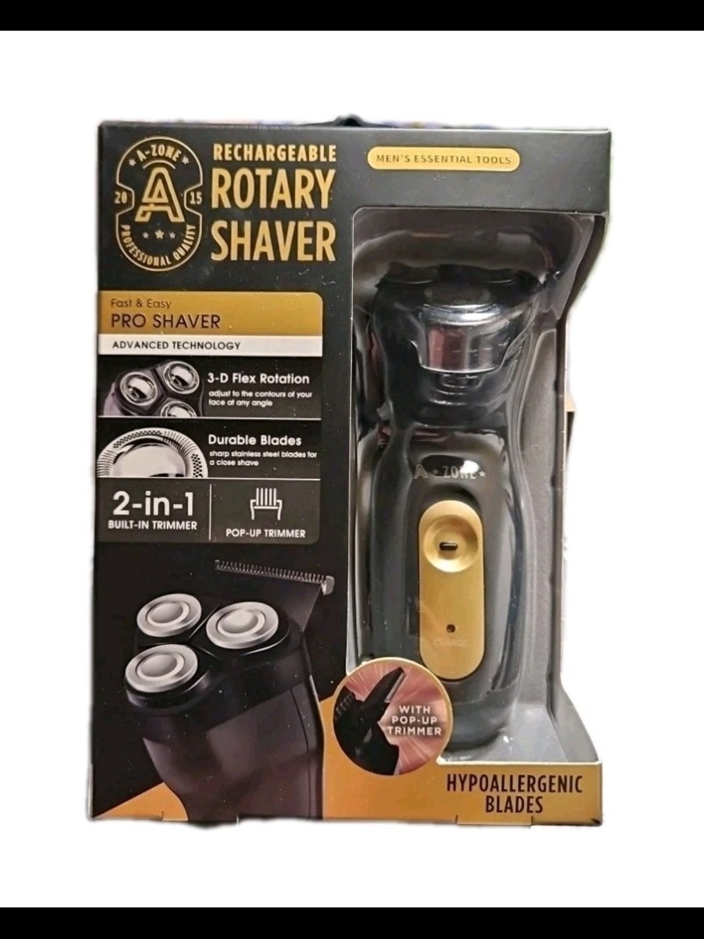 A-Zone Rechargeable Rotary Shaver - 3-D Flex Rotation - Hypoallergenic Blades